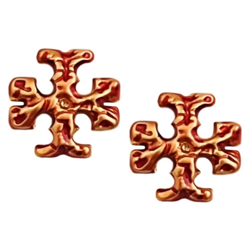 Final sale tory Burch Red painted enamel and Gold Roxanne Stud Earrings
